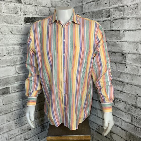 Jack Lipson Signature Striped Multicolor Casual Long Sleeve Shirt - Picture 1 of 11